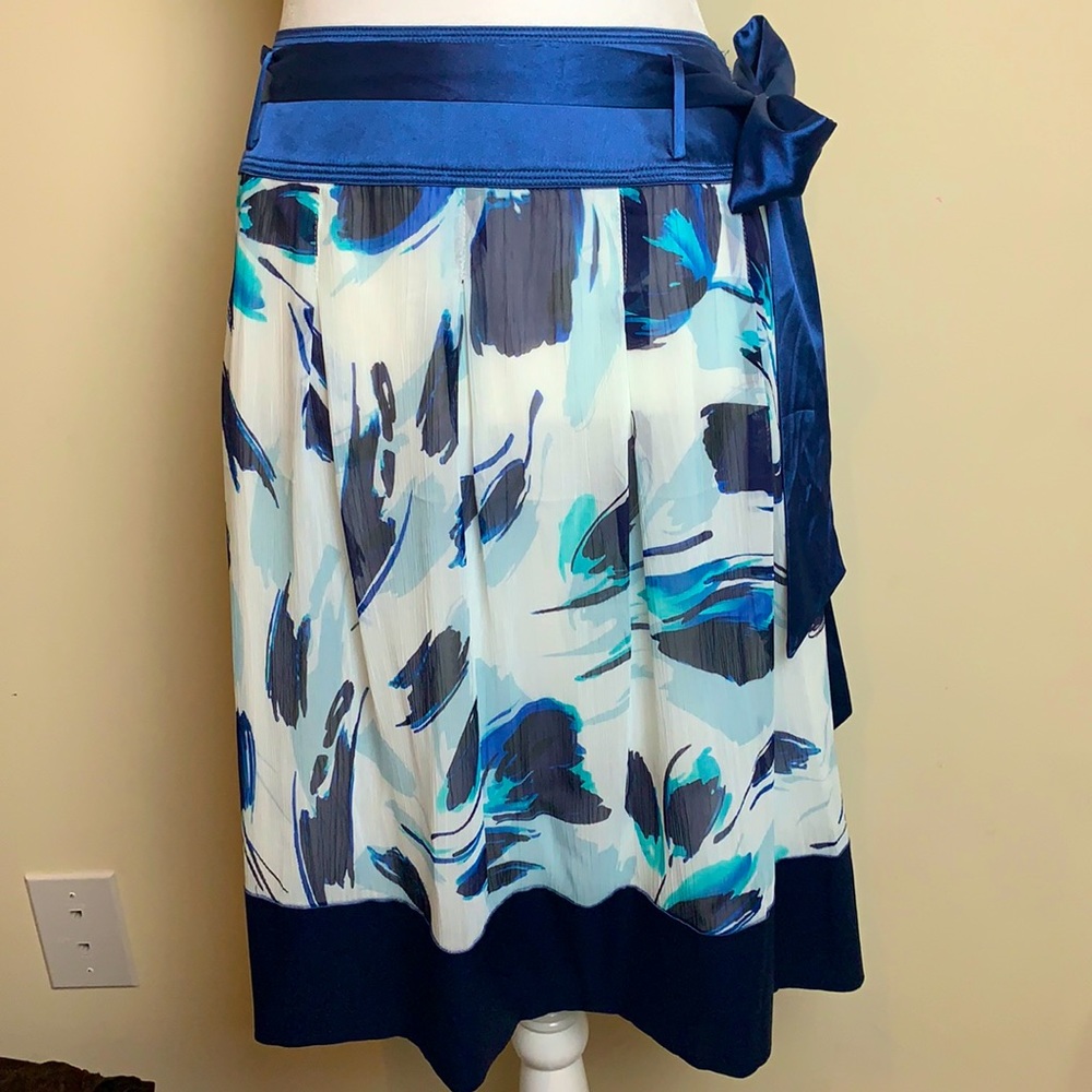 NWT Lapis Blue Watercolor Belted Midi Skirt